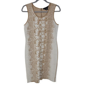 Etcetera Womens Knit Dress Sz Medium Brown White Snake Print Sleeveless Back Zip